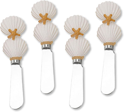 Supreme Housewares Tiki Bar Cheese Spreaders, Hand-Painted Resin Handles with Stainless Steel Blades for Spreading Cream Cheese, Butter, and Jam, Assorted Designs, Set of 4