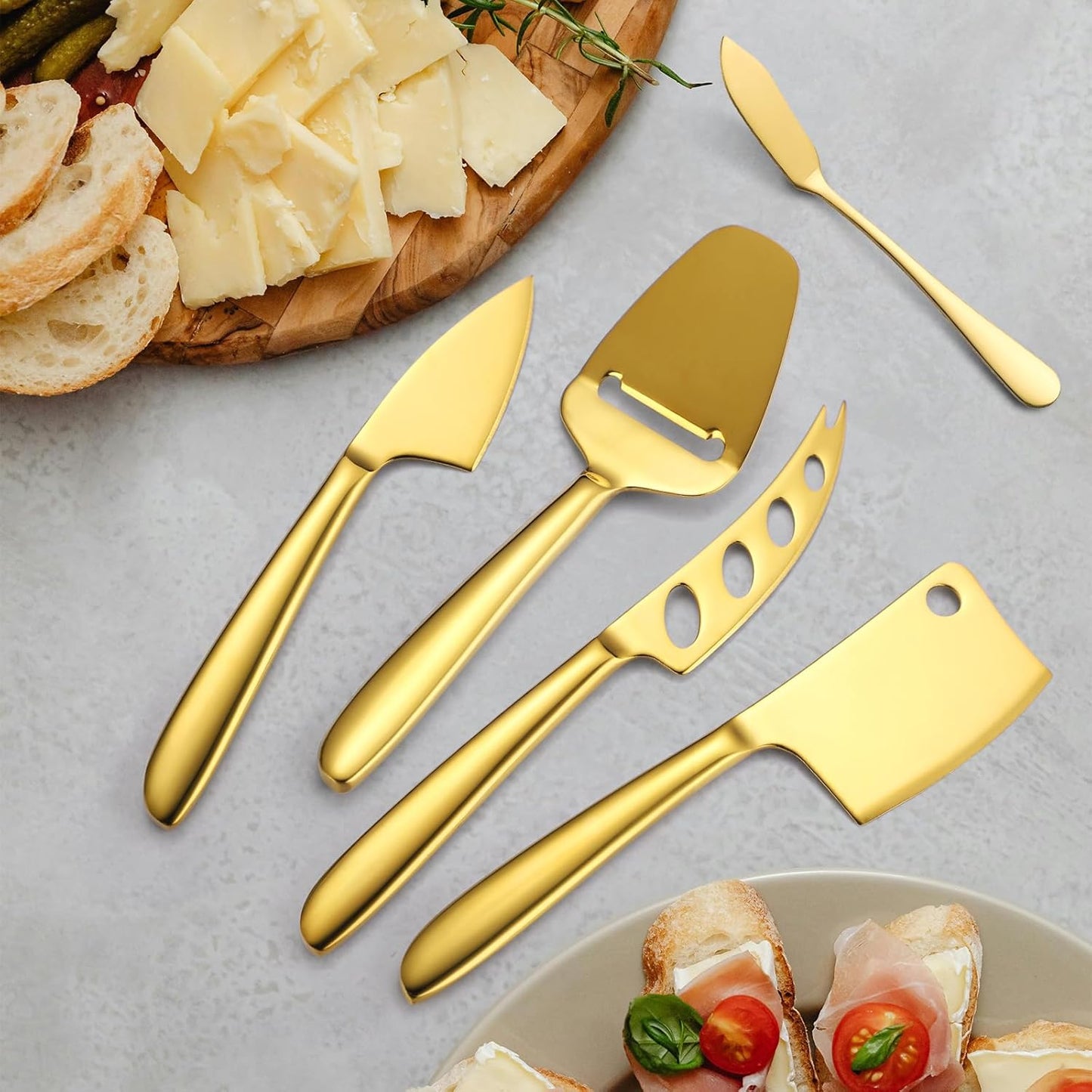 Copper Cheese Knives Set 7 Pieces Stainless Steel Kitchenware Utensils Gadgets 7 Pieces Cheese Knife,Cheese Spreader,Cheese Forks,Cheese Slicer,Cheese Cutter,Butter Knife