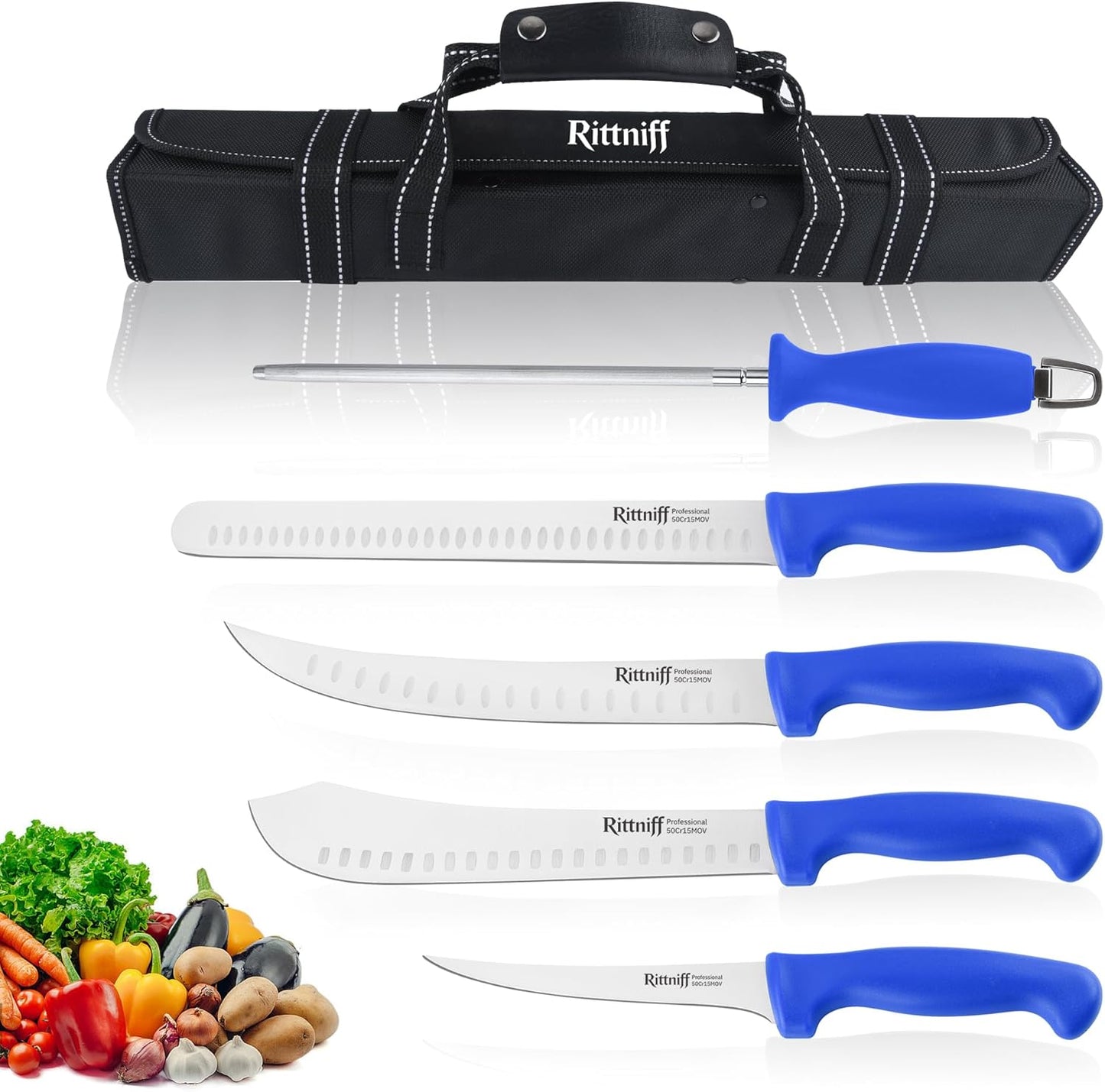5 PCS Chef Knives with Roll Bag, Kitchen Knife Set, Sharp Stainless Steel Camping Knife for Cutting Meat, Fruits & Vegetables - Black