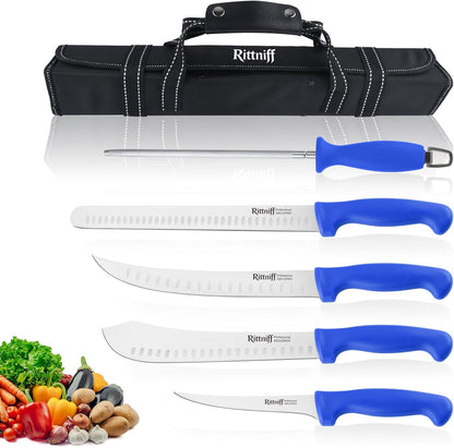 5 PCS Chef Knives with Roll Bag, Kitchen Knife Set, Sharp Stainless Steel Camping Knife for Cutting Meat, Fruits & Vegetables - Black