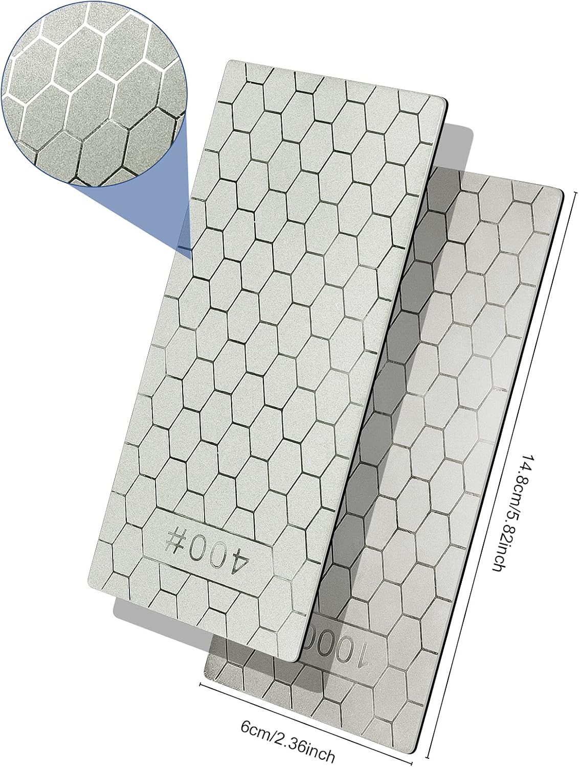 2PCS Diamond Sharpening Stone, Kalolary Knife Sharpener Stone Whetstone Honeycomb Surface Diamond Sharpener Plate with Non-slip Base for Pocket Knives Scissors, Outdoor Kitchen Tools (600/1200 Grit)