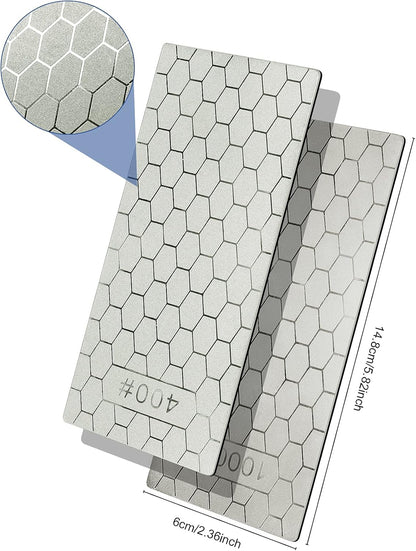 2PCS Diamond Sharpening Stone, Kalolary Knife Sharpener Stone Whetstone Honeycomb Surface Diamond Sharpener Plate with Non-slip Base for Pocket Knives Scissors, Outdoor Kitchen Tools (600/1200 Grit)