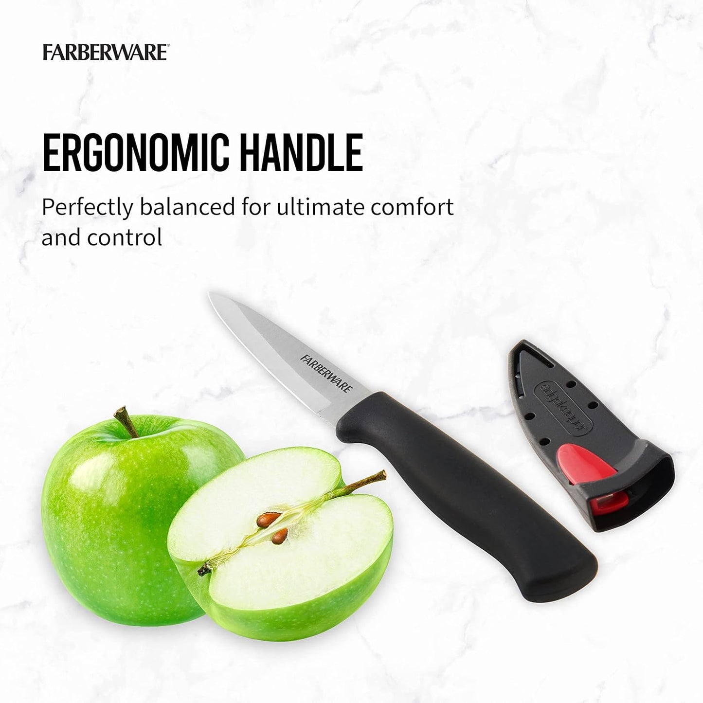 Farberware EdgeKeeper 6 Inch Chef Knife with Self-Sharpening Blade Cover, High-Carbon Stainless Steel Kitchen Knife for Slicing, Dicing, and Mincing