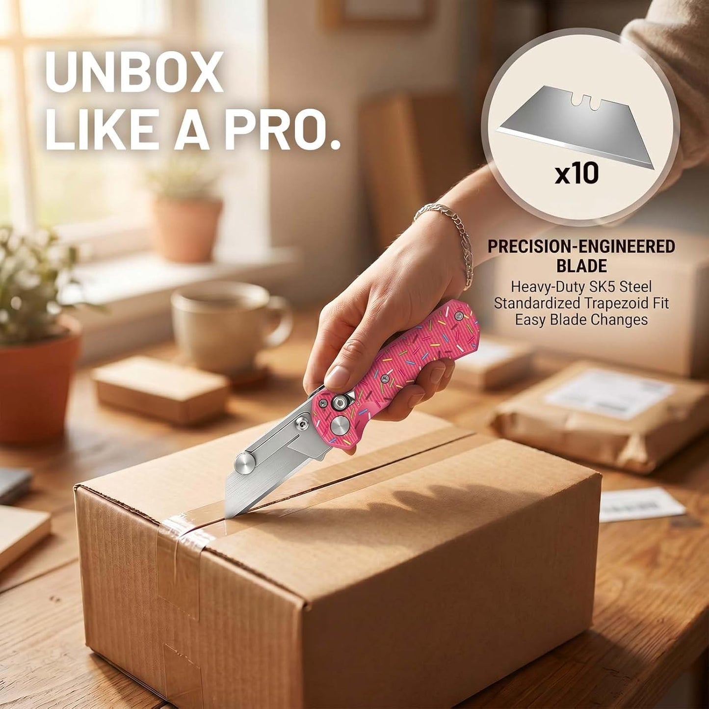 Folding Utility Knife, Pocket Knife, Box cutter Knife with Pocket & Rail Lock, Durable Razor Knife for Home Office Warehouse Everyday Carry, Gift for Men Women（Black）