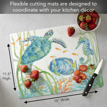 Cut N' Funnel Sea Life Serenade Designer Flexible Plastic Cutting Board Mat, 15" x 11.5", Made in the USA, Decorative, Flexible, Easy to Clean