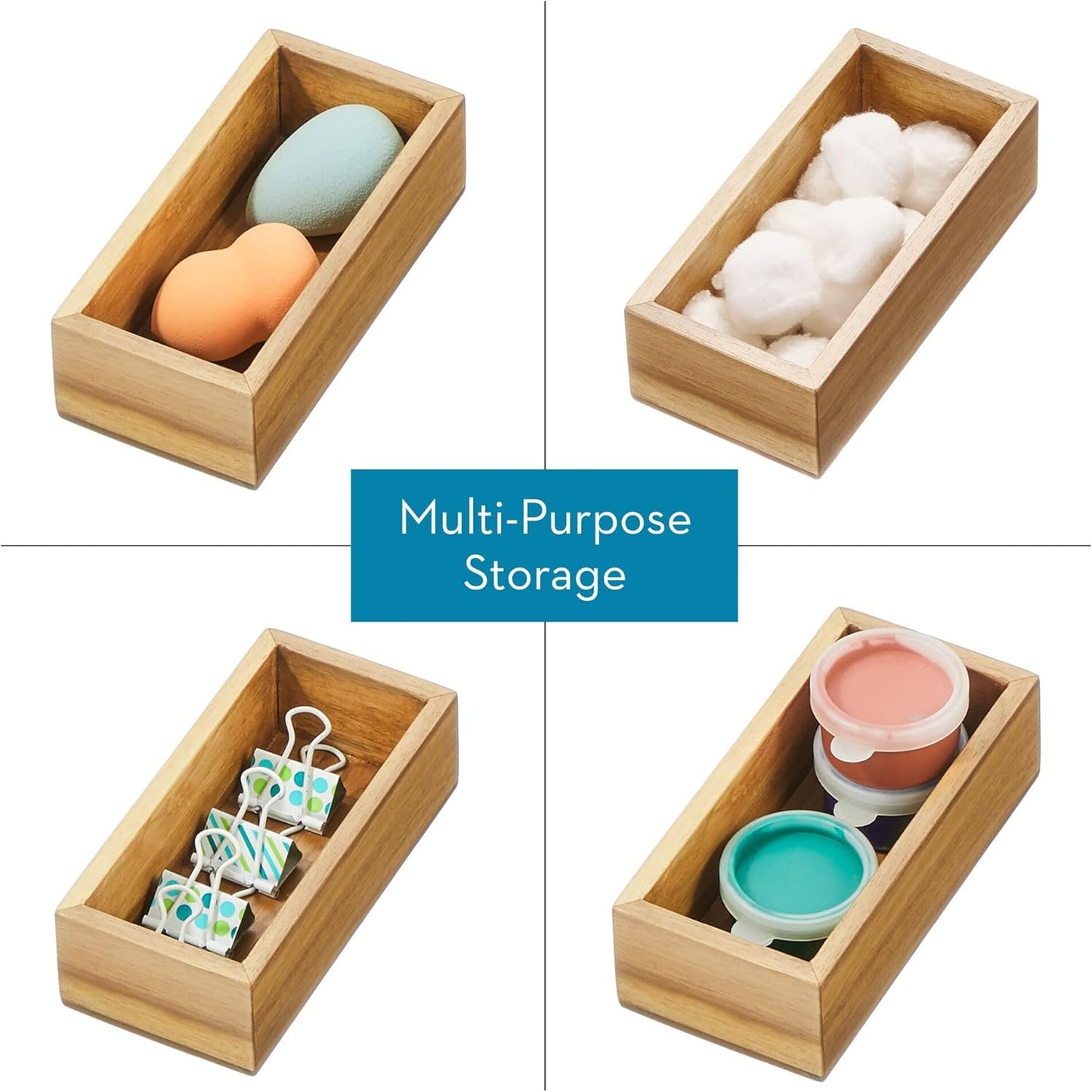 iDesign Acacia Wood Kitchen Drawer Organizer - Set of 3 - Natural