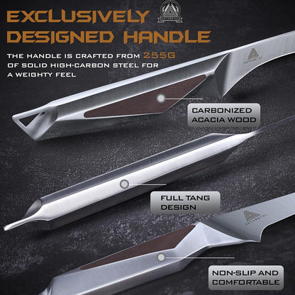 6.5 Inch Boning Knife, Full-Metal High-Carbon Stainless Steel Fillet & Meat Trimming Knife, Ergonomic Non-Slip Handle, Narrow Flexible Blade for Poultry, Beef, Fish