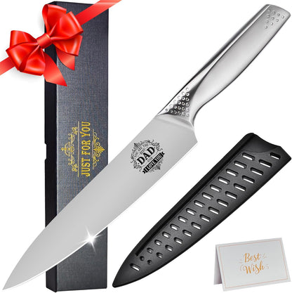 Fathers Day Dad Gifts from Son Daughter - Best Dad Ever Engraved 8 inch Chef Knife Present for Dad Birthday Father Day Kitchen Gadgets