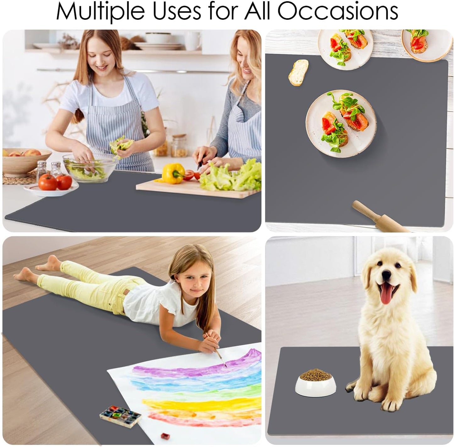 Extra Large Dark Green Countertop Mat - Silicone Table Kitchen Desk Mat - Non-Slip & Heat Resistant - Dinner Placemat Pastry Dough Rolling Mat - Colors A