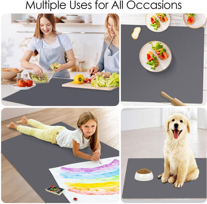 Extra Large Dark Green Countertop Mat - Silicone Table Kitchen Desk Mat - Non-Slip & Heat Resistant - Dinner Placemat Pastry Dough Rolling Mat - Colors A