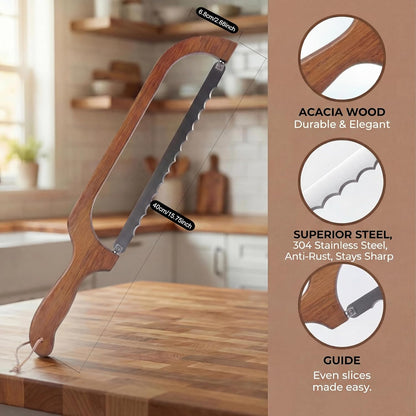 360° Rotatable Blade Wooden Bread Knife, Left-Hand Friendly, Bread Slicer, Bread Bow Saw