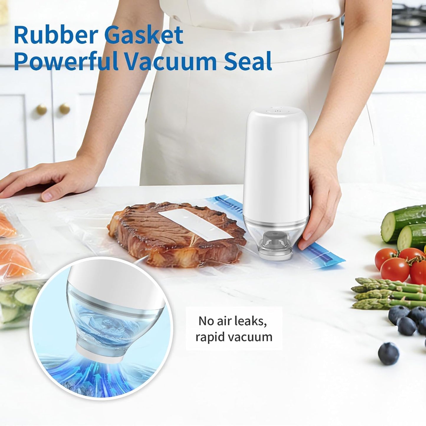 Handheld Vacuum Sealer, Sous Vide Vacuum Pump, Rechargeable Hand Held Vacuum Sealer for food Storage, Camping, Sous Vide, Reusable Vacuum Bags Compatibility, White(Pump Only)