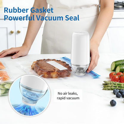 Handheld Vacuum Sealer, Sous Vide Vacuum Pump, Rechargeable Hand Held Vacuum Sealer for food Storage, Camping, Sous Vide, Reusable Vacuum Bags Compatibility, White(Pump Only)