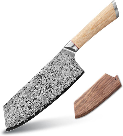 DONGSUN 8 Inch Damascus Chef Knife with North American Black Walnut Sheath, 67-Layer VG10 Forged Steel Japanese Gyuto, Professional Durable Sharpness