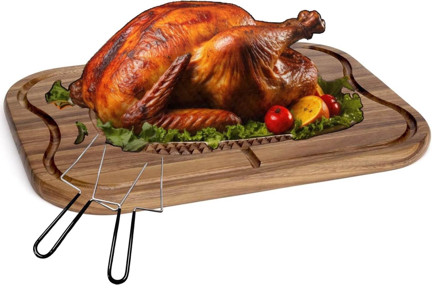 20" Large Holiday Ham Meat Serving Board Thanksgiving Carving Board with Turkey Lifter Set| Acacia Wood Cutting Board with Juice Groove, Good for Carving 22Lbs Meats