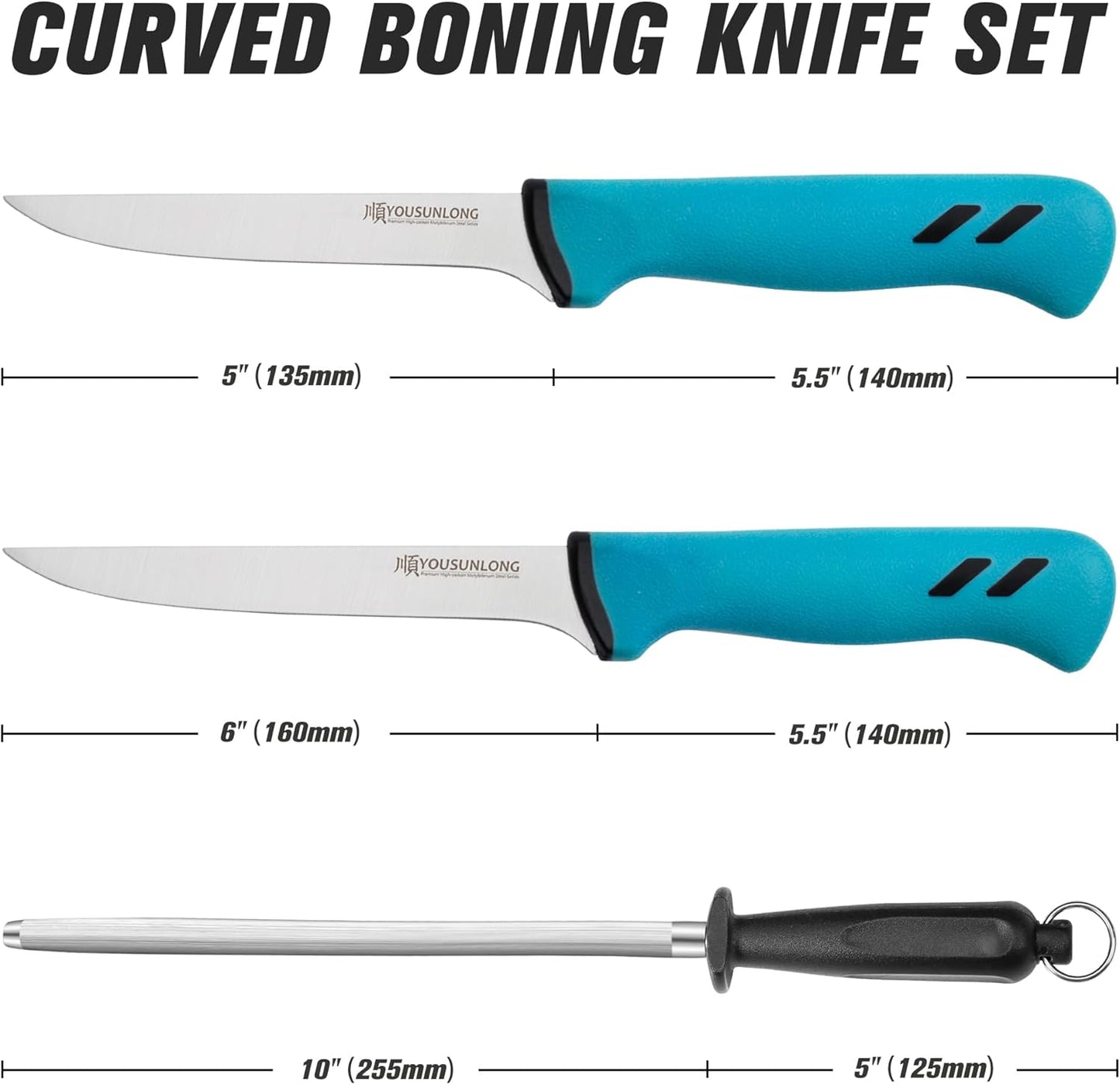 YOUSUNLONG Curved Boning Knife for Meat Cutting - 6 Inch - Premium High-carbon Molybdenum Steel Flexible Curved Blade - Butcher's Kitchen Boning Knife - Ergonomic & Non-slip Handle