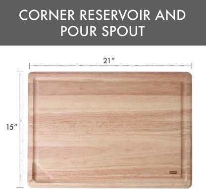 Dexas Rubberwood Pour Spout Cutting Board – 21" x 15" x 1" | Juice Groove, Easy-Pour Corner, Heavy-Duty Wood Board for Carving & Chopping