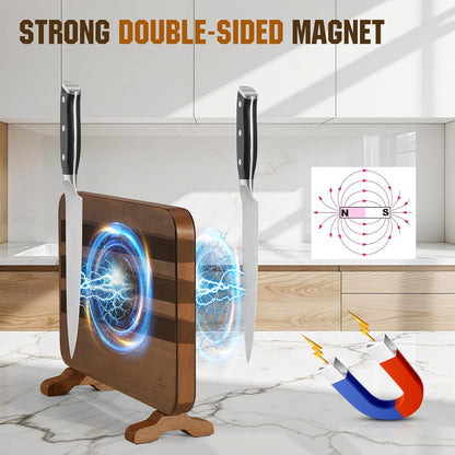 ENOKING Extra Large Magnetic Knife Block, 15.2-In Acacia Wood Knife Holder for Home Kitchen, Universal Knife Holder Stand with Strong Enhanced Magnets for Safe and Multifunctional Knife Storage