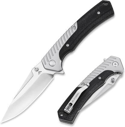 FLISSA Pocket Knife with 3.35" 14C28N Steel Blade, Liner Lock Folding Knife with Wooden Handle for EDC, Camping, Hiking, Outdoor Activities, Gift for Men and Women