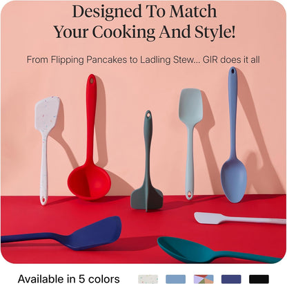 GIR: Get It Right 5 Piece Silicone Ultimate Kitchen Utensils Set - Ladle, Spatula, Flip, Spoon & Spoonula - Non-Toxic Cooking Utensils for Nonstick Cookware, Cooking and Baking - Red