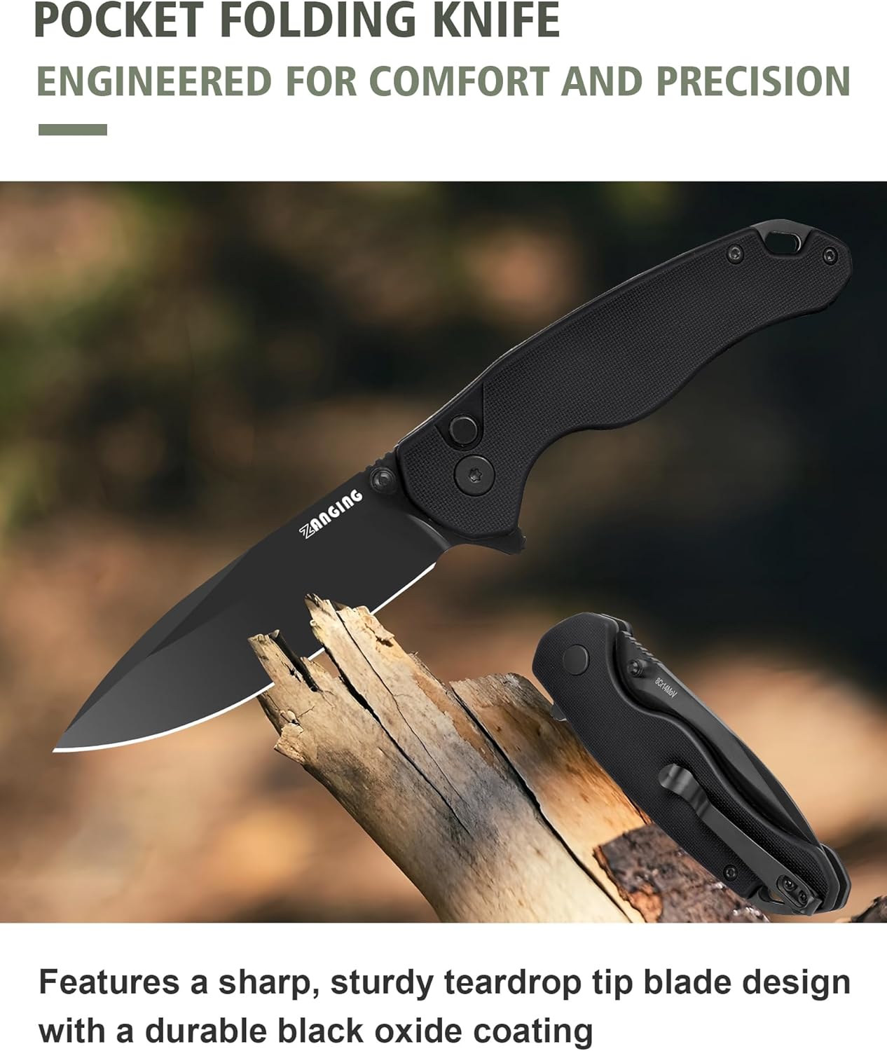 Pocket Folding Knife(EDC)- With 2.99” 8Cr14MoV Steel Blade and G10 Handle,- Lightweight Folding knives with Clip for Camping, Hiking, Hunting Survival Multi-Knife (Green)