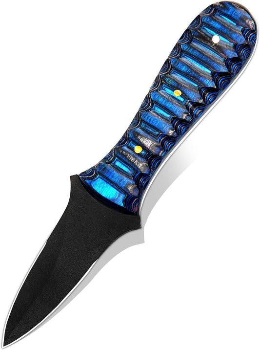 Oyster Shucking Knife – Professional Oyster Knife with Grooved Pakka Wood Handle, Black Powder-Coated Steel Blade, Sharp Edge Seafood Shucker (RED)