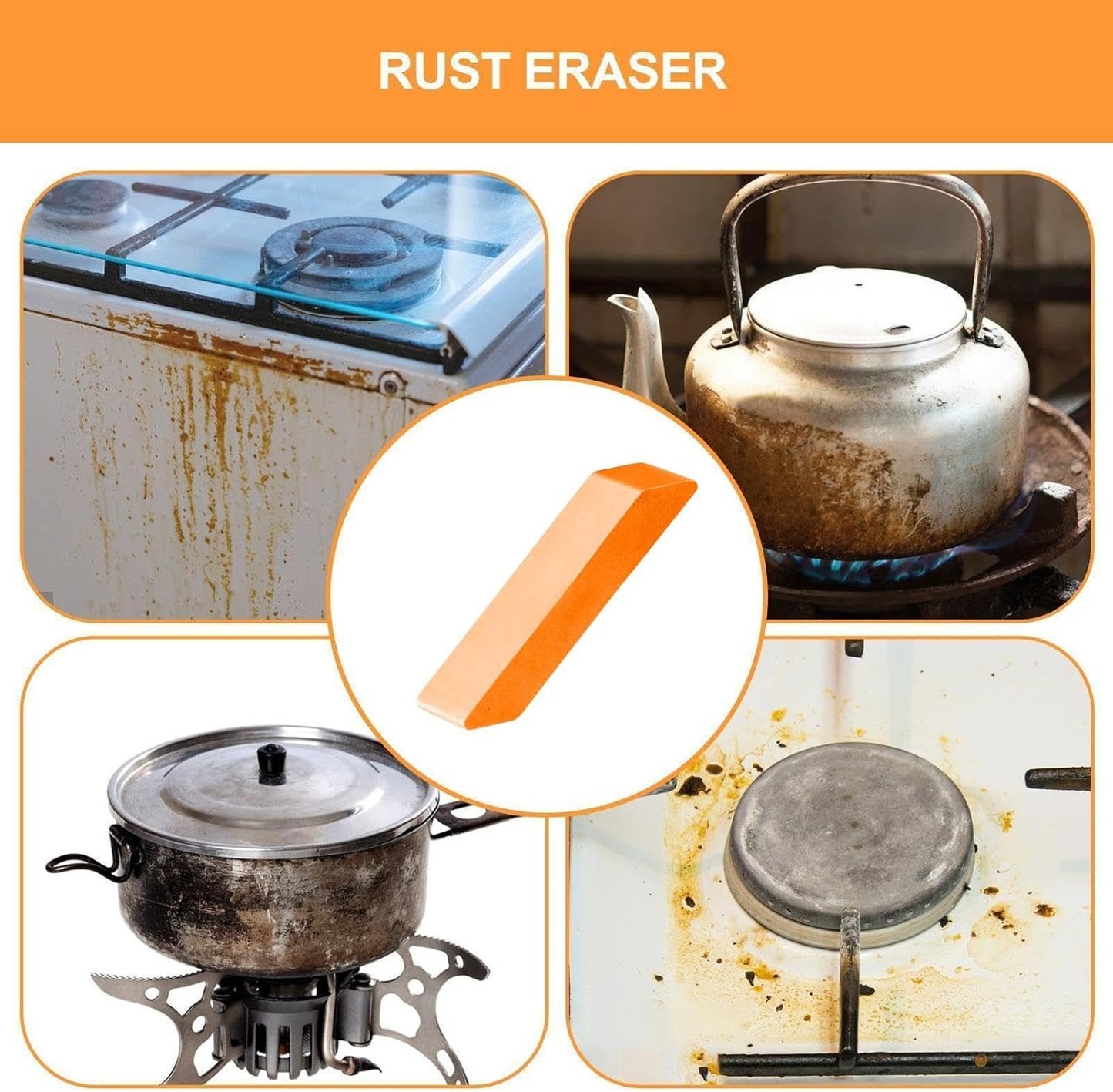 Metal Rust Eraser, Cast Iron Rust Eraser - Reusable Non-Slip Scrubber, Multipurpose Rusts & Limescale Remover, Steel Stain Scratch Remover for Home Kitchen Bathroom Sink Countertop Kitchenware Tools