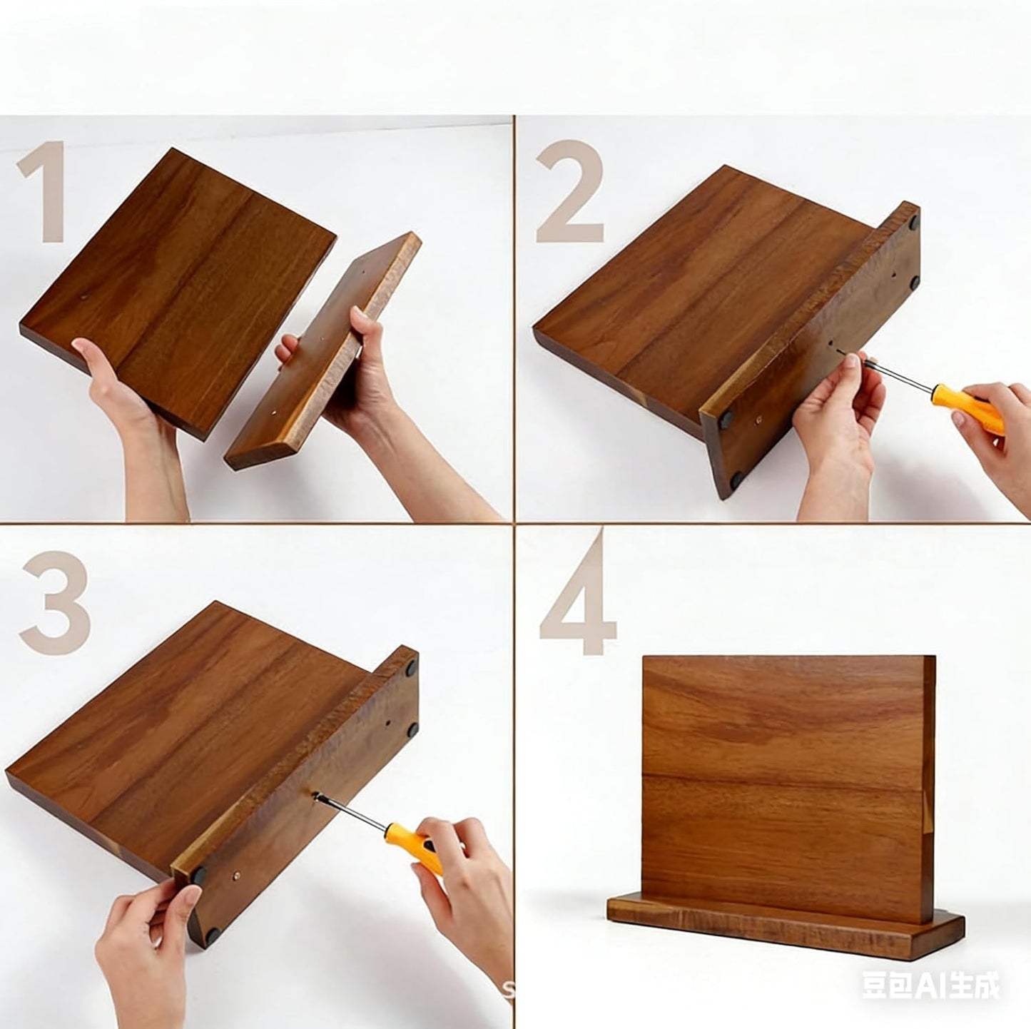 Magnetic Knife Block with Sharpening Stone, Double-Sided Acacia Wood Knife Holder, Detachable Whetstone, Kitchen Storage Rack