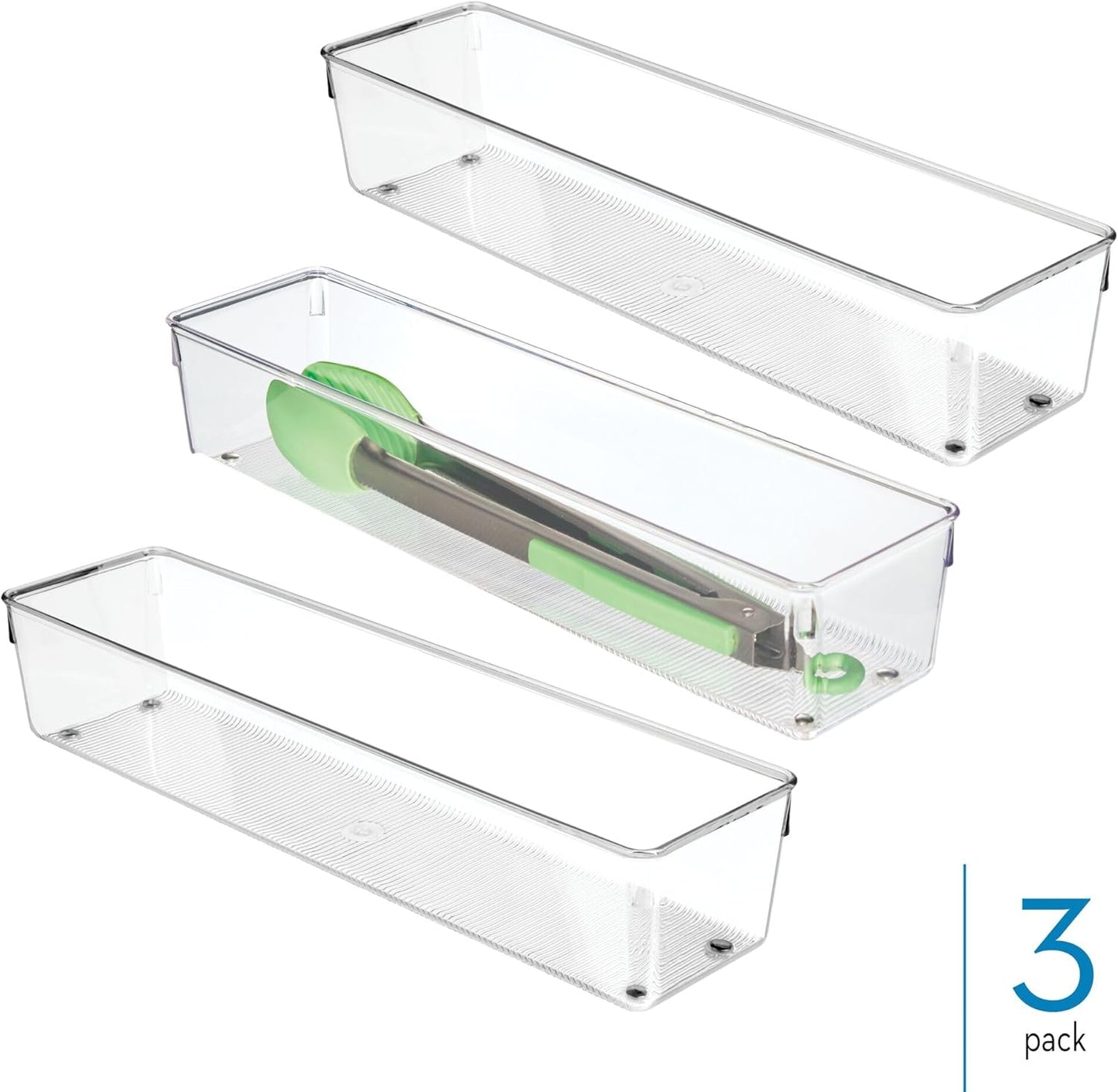 iDesign Utensil Holder and Silverware Organizer for Kitchen Utensils and Countertop Storage, The Linus Collection – Set of 2, 4" x 12" x 3", Clear