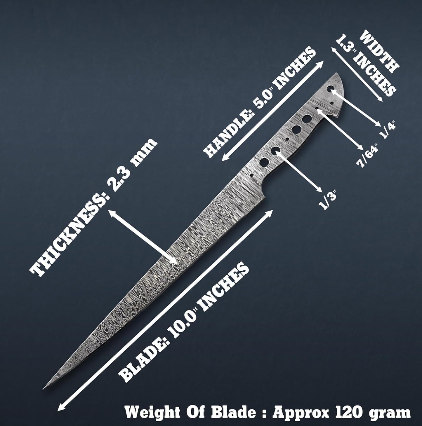 Custom Hand Forged Damascus Steel Blank Blade Fillet Knife Fisherman's Filet Fishing Knife Blade Damascus Blade Billet Handmade Knife Making Supply (FB-07)