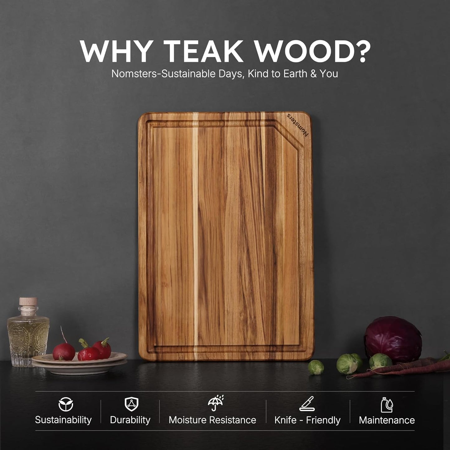 3 Pack Teak Wood Cutting Board Set for Kitchen Charcuterie Board Serving Heavy Duty Non Toxic Slip Hardwood Over Sink Solid Thick Haus Wooden Chopping Board Large Big Small Meat Best Essential Gift