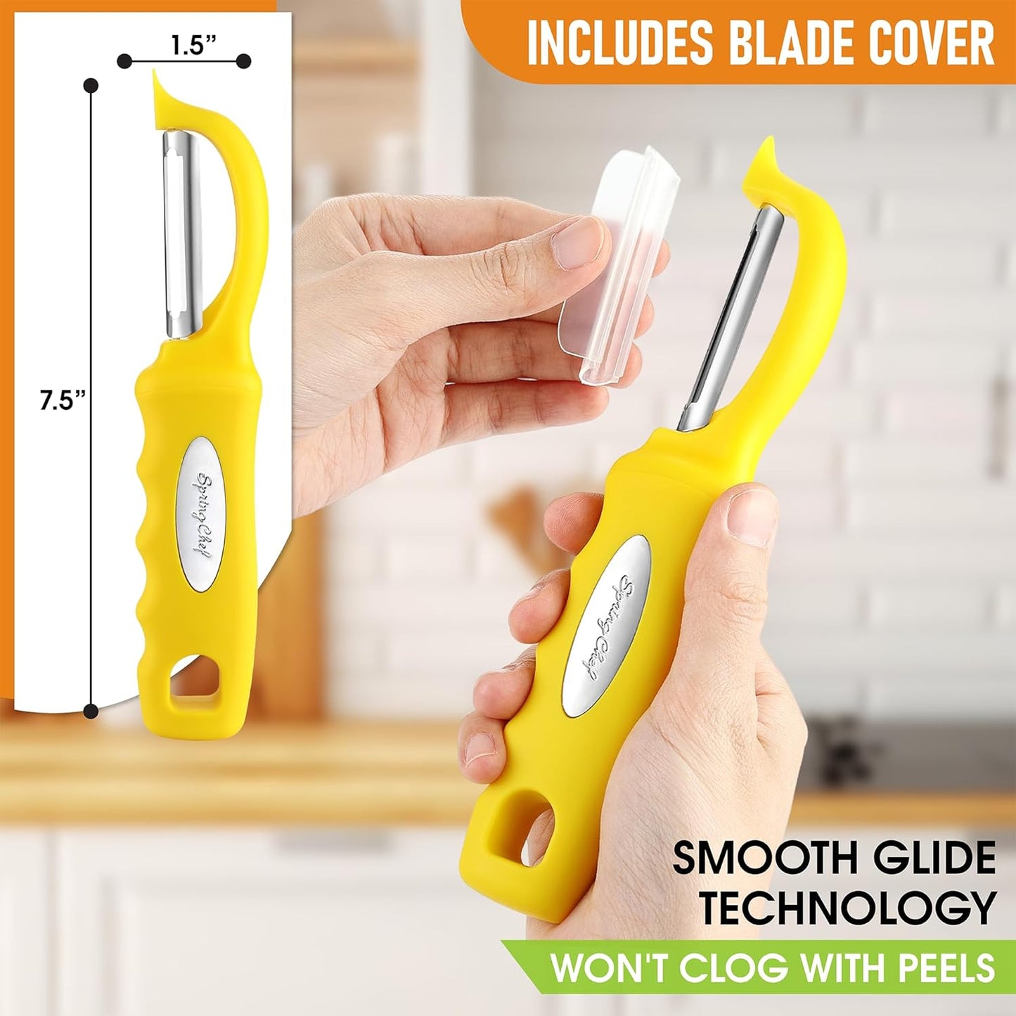 Spring Chef Premium Swivel Vegetable Peeler, Soft Grip Handle and Ultra Sharp Stainless Steel Blades - Perfect Kitchen Peeler For Veggie, Fruit, Potato, Carrot, Apple - Black