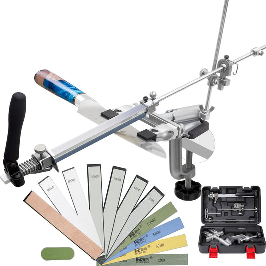 CWOVRS Knife Sharpening Kit, RX-009 Precision Knife Sharpening System, 360° Flip Rotation, Upgraded Fixed Angle Knife Sharpener & Adjustable Knife-Clip, Chef Kitchen Knife Sharpeners, 10 Stones Kit