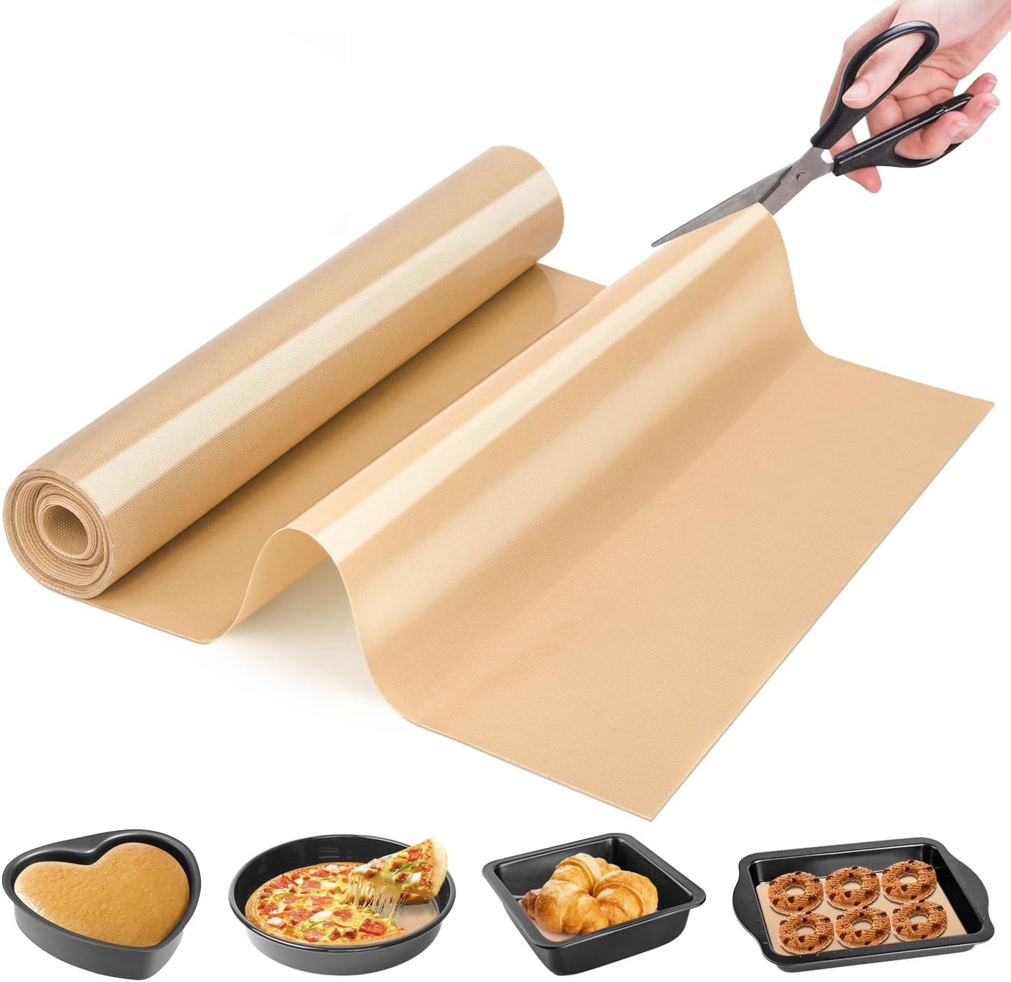 Silicone Baking Mat Roll -Cut to Size Silicone Mat - Non-Stick Pastry Mat for Dough Rolling, Non-slip Silicone Mat for Kitchen Counter, Reusable Air Fryer Linner, Oven Liner, Freeze Dryer Mat