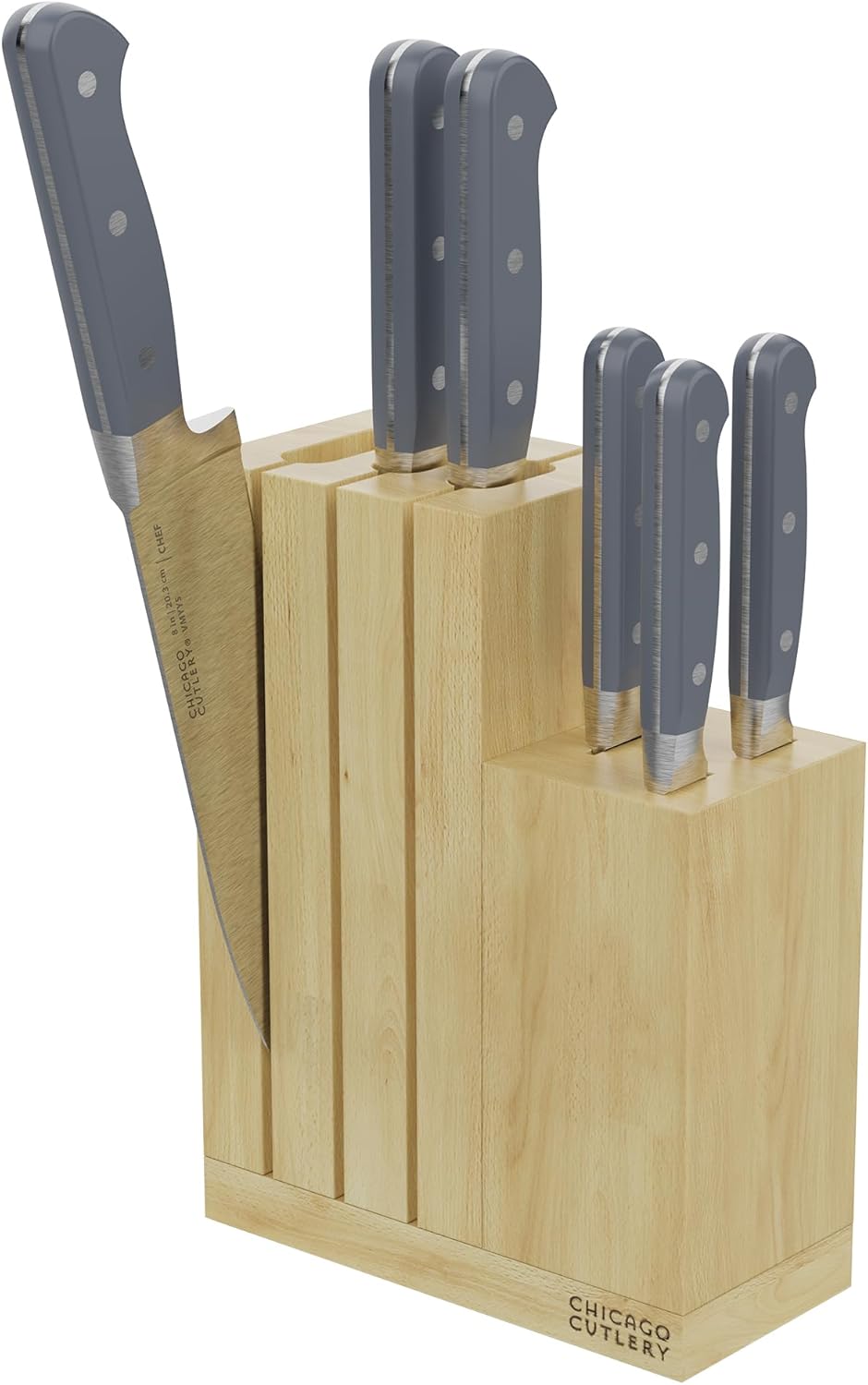 Chicago Cutlery Halsted (7-PC) Steak Knives & Wooden Block Set, Ergonomic Handles and Sharp Stainless Steel Professional Chef Cutlery Set