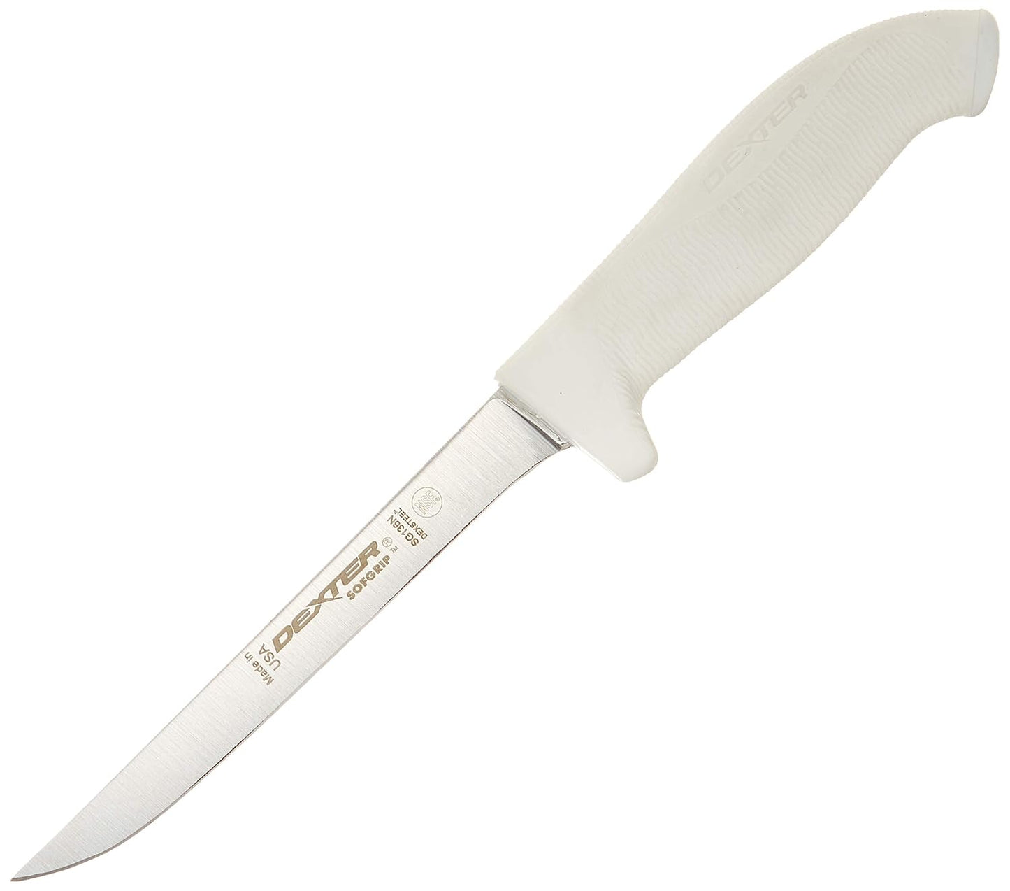 Dexter Russell SG136N-PCP SofGrip (24023) Boning Knife, 6", Narrow, DEXSTEEL Stain-Free, high-Carbon Steel, Non-Slip, White, Soft Rubber Grip Handle, Perfect Cutlery Packaging, NSF Certified