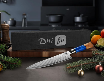 5 Pieces Damascus Knife Set, Japanese Chef Knife Set with Galaxy Pattern Resin Handle, 67-Layers Damascus Steel, Gift Box Included 5" Paring, 6" Boning, 7" Santoku, 8" Chef & 8" Bread Damascus Knives
