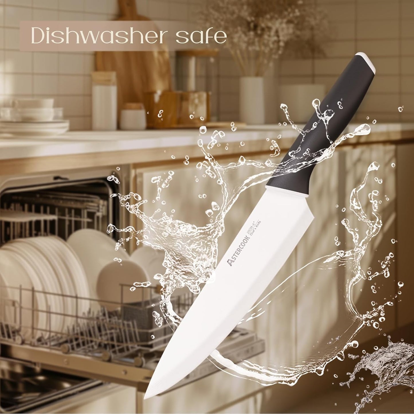 Astercook Knife Set, Kitchen Knives Set with Block and Sharpener 15 Pcs German Stainless Steel Knives Sharp Blade Dishwasher Safe Deba Knives with Ergonomic Handle, Crystal Pink