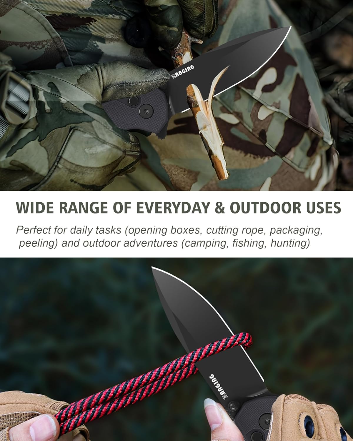 Pocket Folding Knife(EDC)- With 2.99” 8Cr14MoV Steel Blade and G10 Handle,- Lightweight Folding knives with Clip for Camping, Hiking, Hunting Survival Multi-Knife (Green)