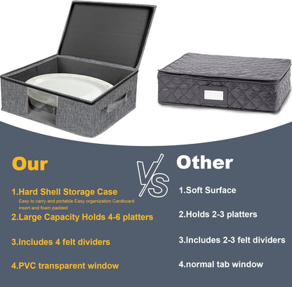 VERONLY 2 Pack Flatware Utensil Storage - Sturdy Silverware Storage Box with Dividers, 5 Compartment Flatware Storage Case with Handles and Removable Lid for Moving&Protected(Dark Gray)