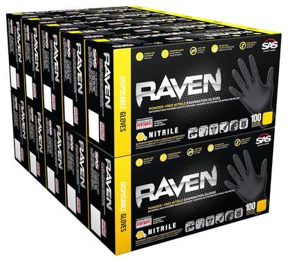 Raven Powder Free Nitrile Disposable Gloves 7 Mil - XL Latex Free, Chemical + Puncture Resistant, Textured Grip, Single Use for Automotive, Industrial, Janitorial, MRO, Food Service 66519