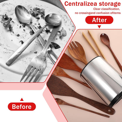 2 Pack 360° Rotating Stainless Steel Utensil Holder for Countertop, 4-Compartment Kitchen Organizer with Non-Slip Base, Large Capacity Spoon Fork Knife Crock for Cooking Tools Storage