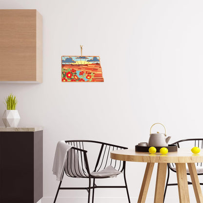 Totally Bamboo North Carolina State Shaped Cutting Board and Charcuterie Serving Platter with Artwork by Summer Stokes, Includes Hang Tie for Wall Display 18" x 8" x 5/8" - Colors A