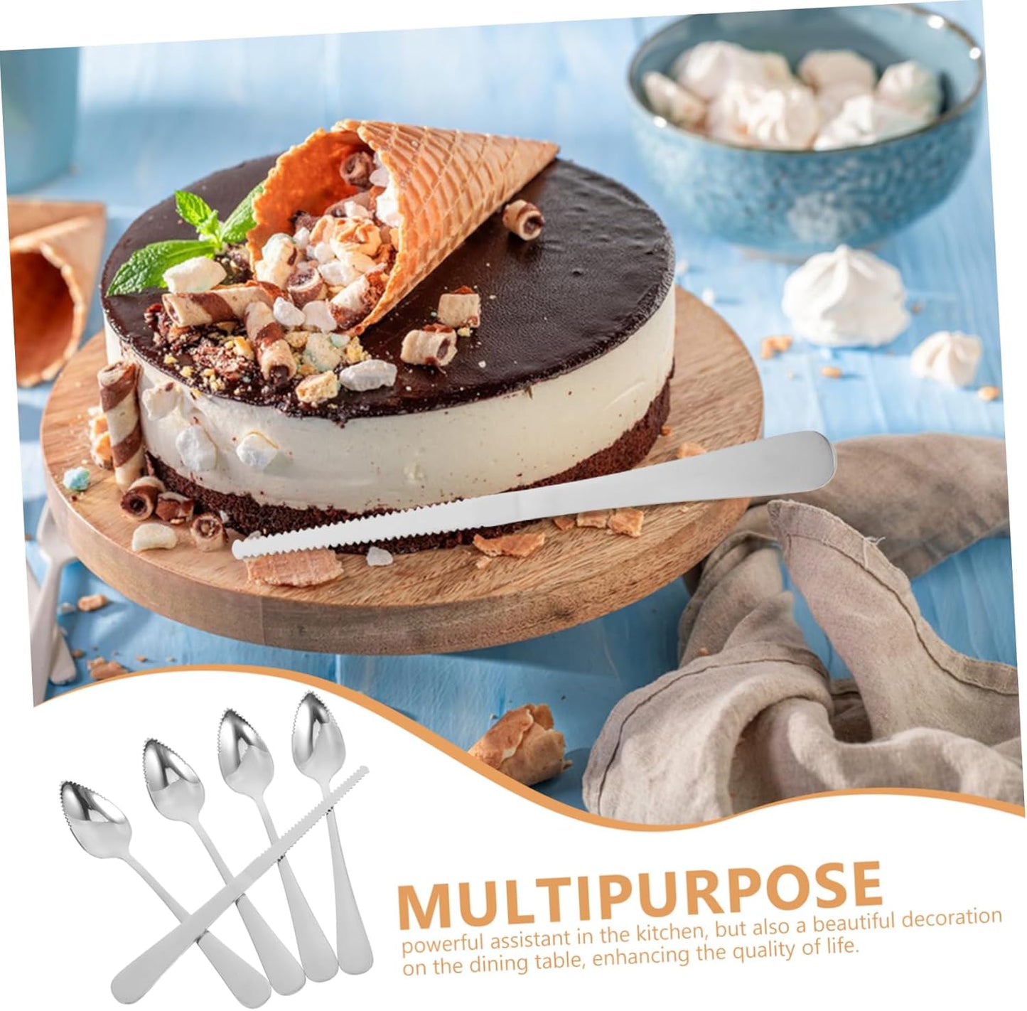 KICHOUSE Stainless Steel Fruit Spoon and Grapefruit Knife Set Ergonomic Grip with Serrated Edges for Easy Cutting of Kiwi Citrus and Desserts Versatile Kitchen Utensils for Everyday Use