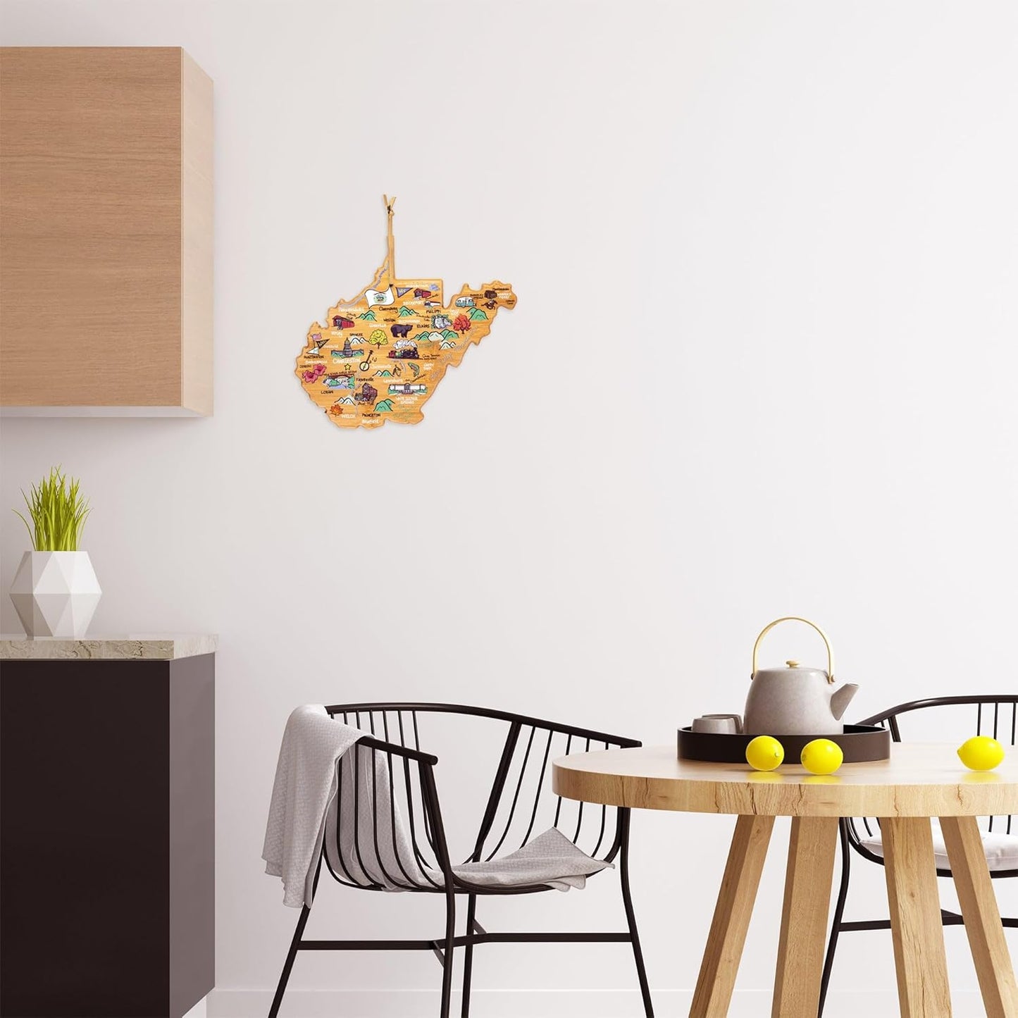 Totally Bamboo Tennessee State Shaped Cutting Board and Charcuterie Serving Platter with Artwork by Fish Kiss, Includes Hang Tie for Wall Display - Colors B