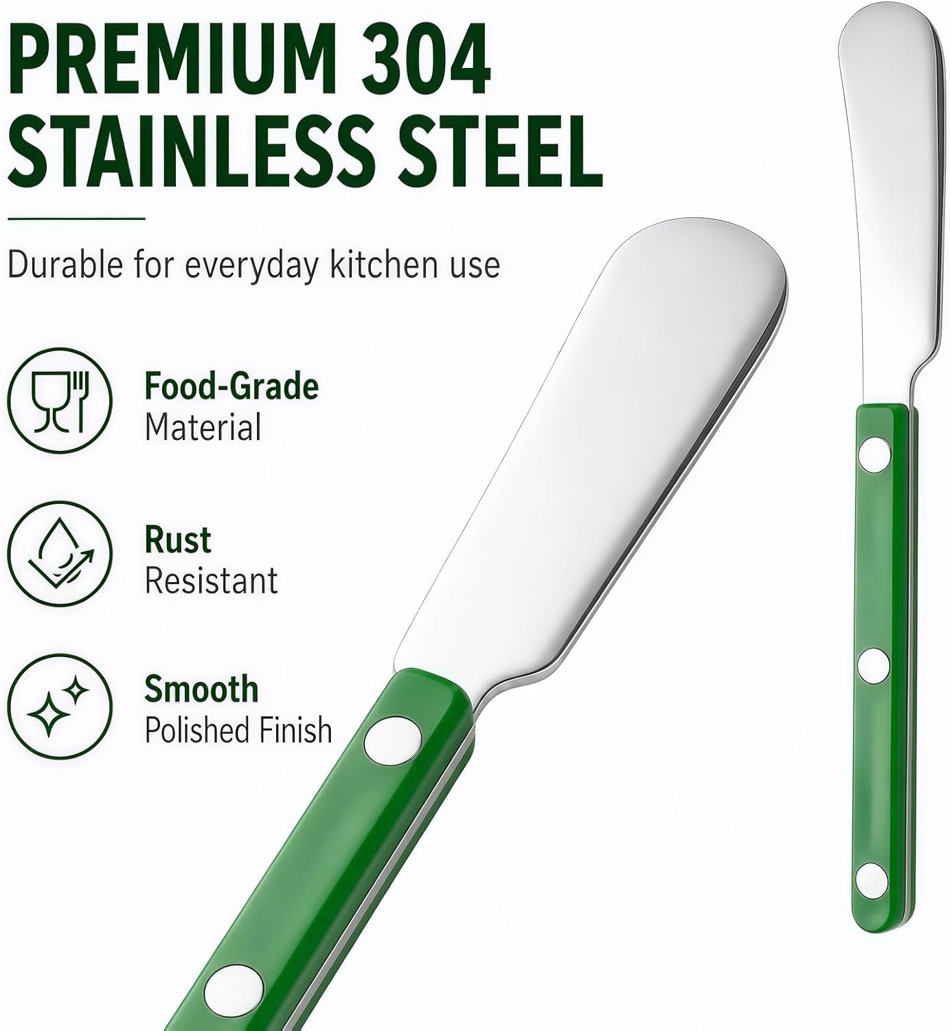 4PCS Stainless Steel Butter Knives Set: 6.3 Inch Cheese Spreader 304 Stainless Steel with Ergonomic Handle for Cheese, Butter & Jam (green)