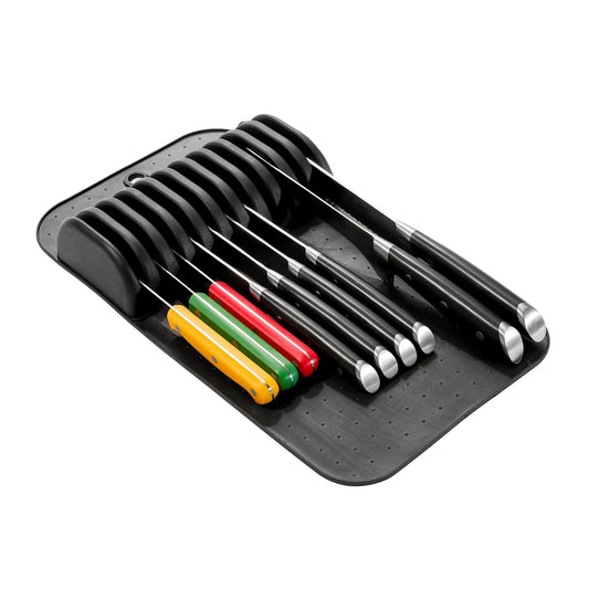 madesmart Large Knife Mat, Soft-Grip In Drawer Knife Organizer for 12 Knives, Non-Slip Kitchen Drawer Storage, Space Saving Knife Block Alternative, Carbon