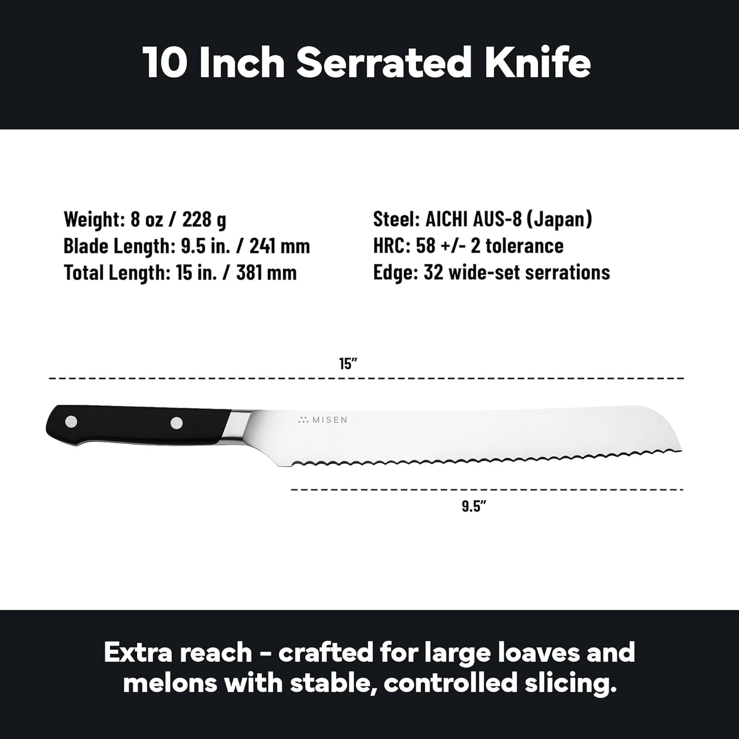 Misen Serrated Bread Knife - High-Carbon Japanese AUS8 Steel - Perfect for Soft Foods, Bread, Pastries, and Fruits - Verstatile Slicer, Razor-Sharp Edge, Durable Blade, Ergonomic Handle - 5", Blue