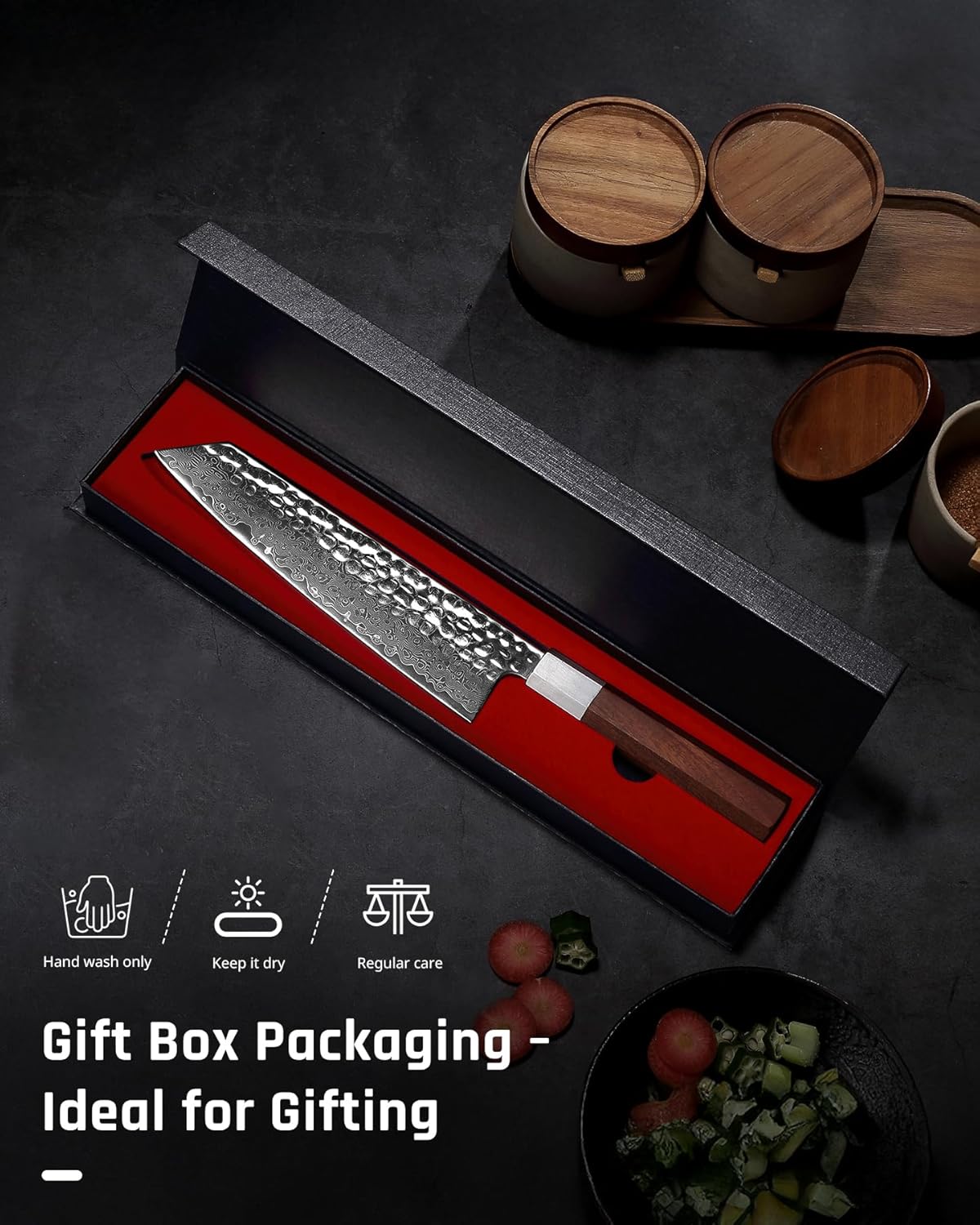 YOTSUBA 3PCS Japanese Damascus Chef Knife Set – Ultra Sharp Hand-Forged High Carbon Steel Blades with 100% Genuine Natural Hardwood Handles, Professional Kitchen Knives for Chopping Meat & Vegetables