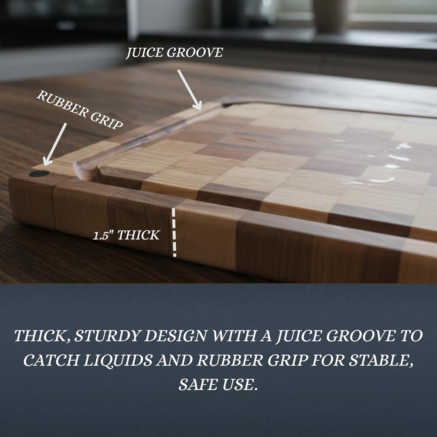 Walnut Oak Rosewood End Grain Cutting Board - 14x16 Large Wooden Butcher Block with Juice Grooves, Non-Slip Feet & Built-in Compartments - Reversible Board for Kitchen Decor & Charcuterie